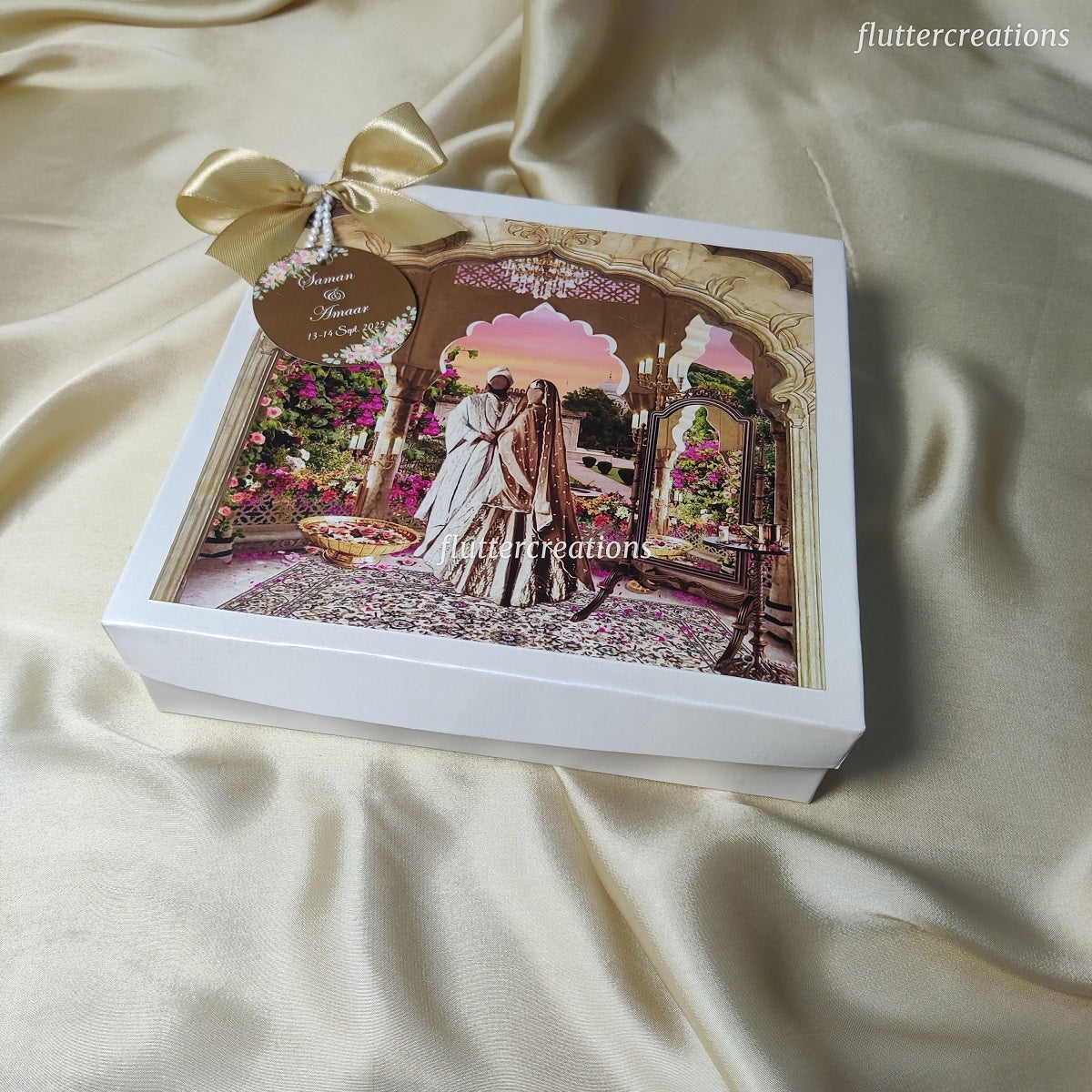 Mithai Box with Golden Ribbon (Vintage Theme)