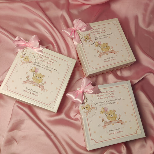 Baby Girl Announcement Box Teady Bear Design