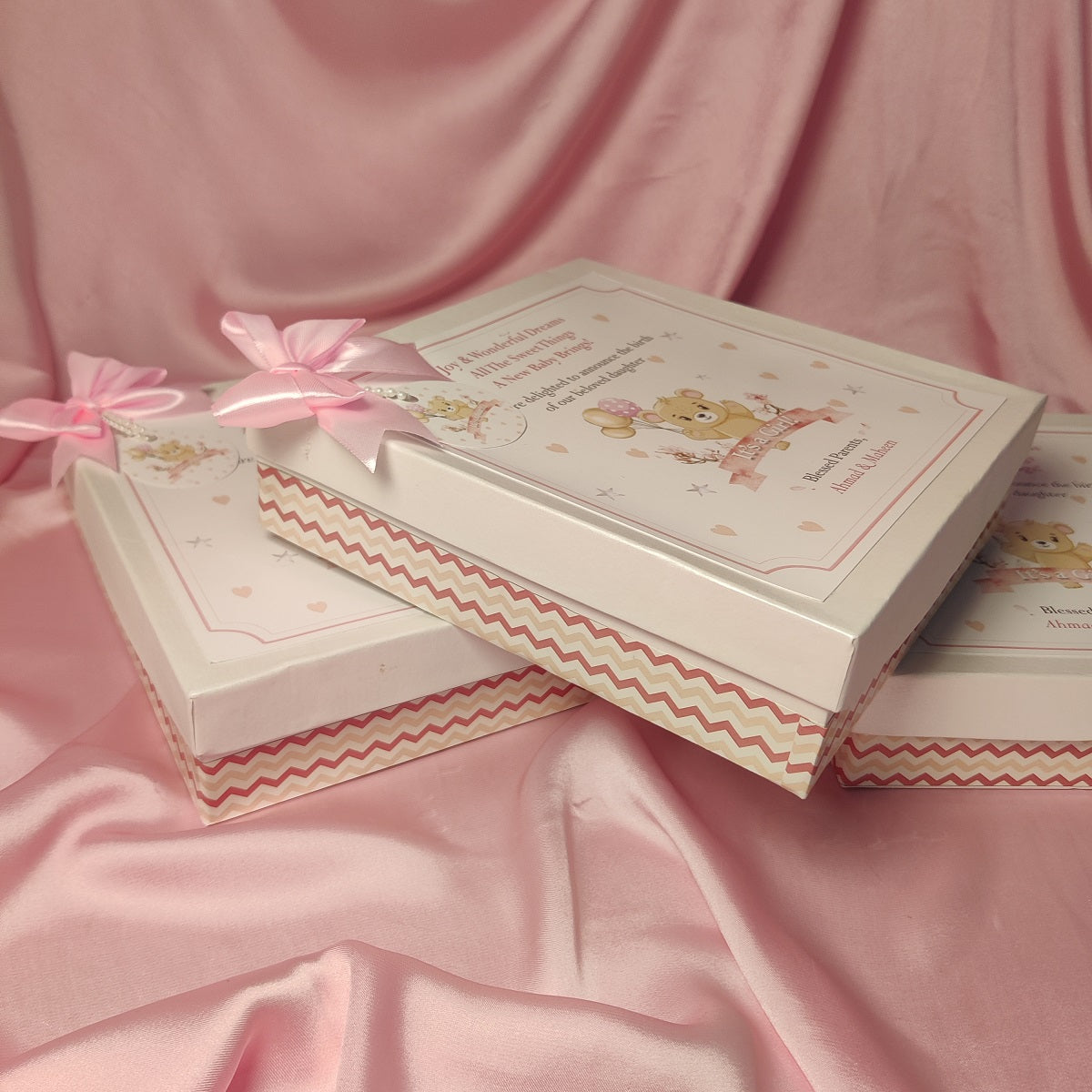 Baby Girl Announcement Box Teady Bear Design