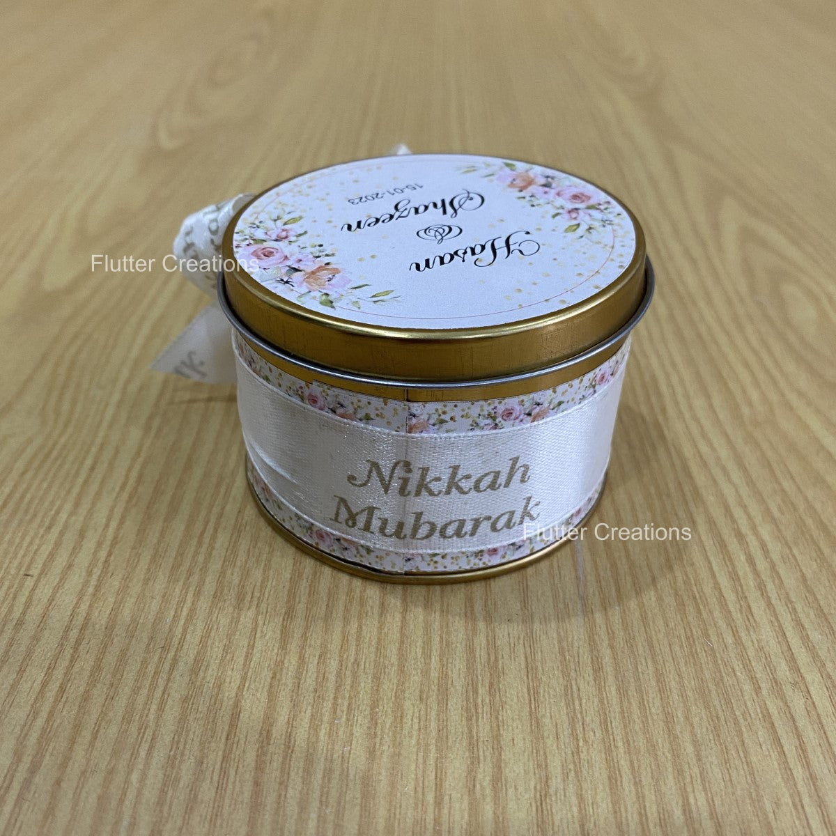 Wedding Customized Tin Bid Box with custom ribbon Nikkah Mubarak