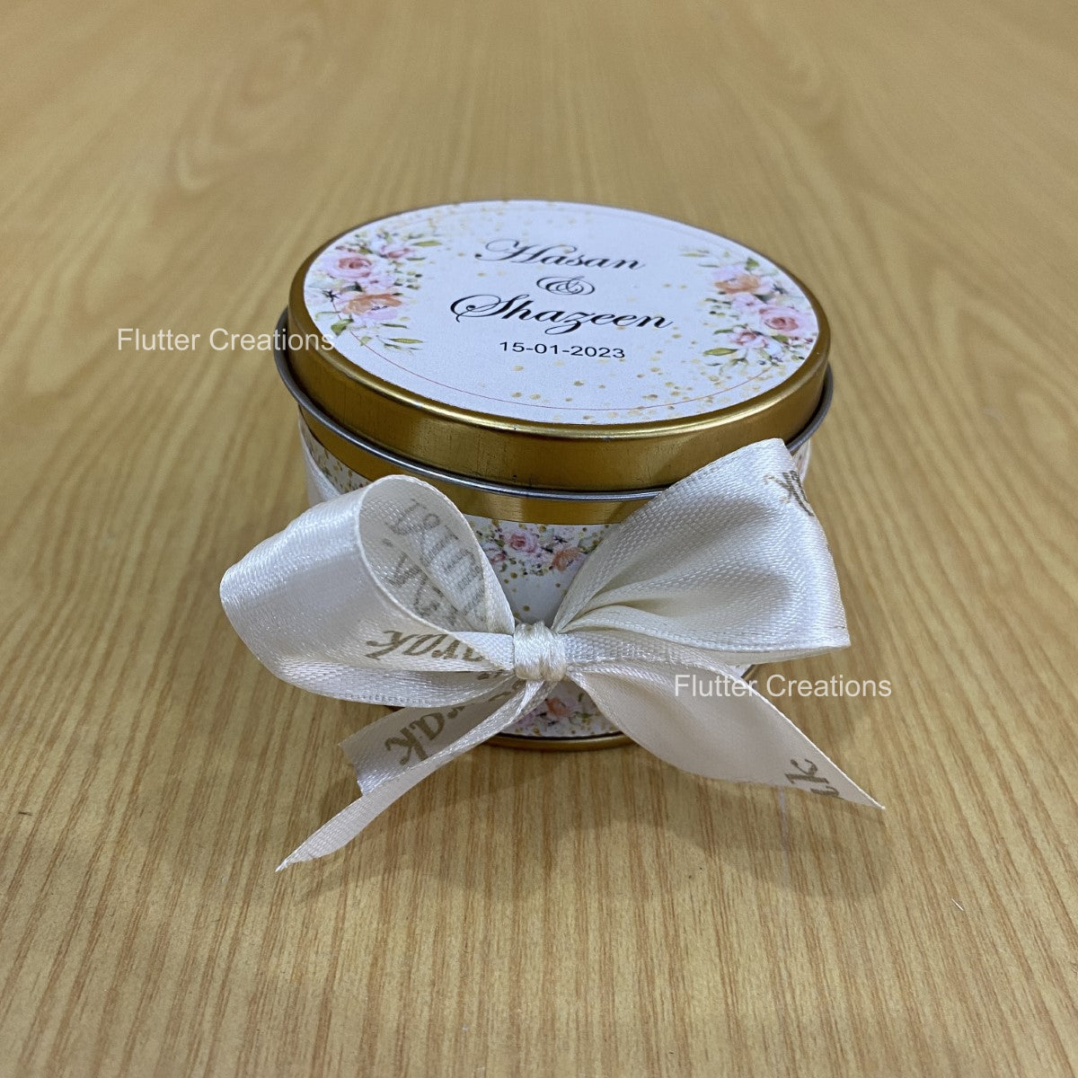 Wedding Customized Tin Bid Box with custom ribbon Nikkah Mubarak