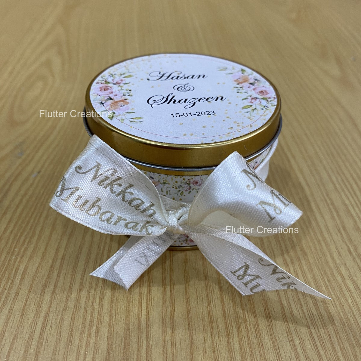 Wedding Customized Tin Bid Box with custom ribbon Nikkah Mubarak