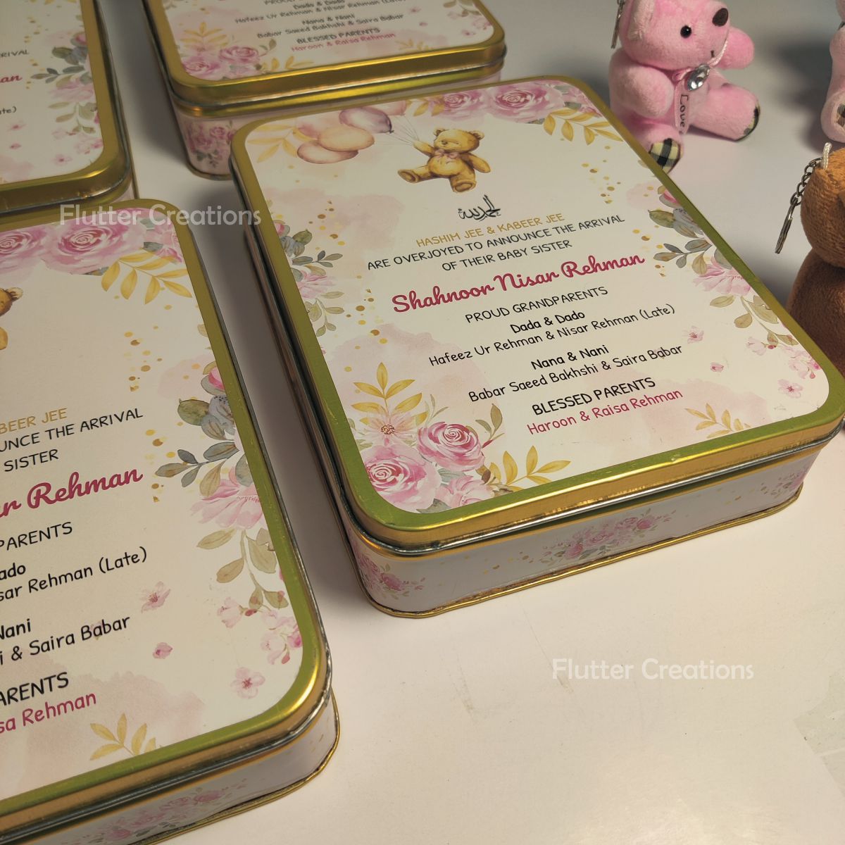 Baby Girl Announcement Box - Customized Tin Metal Box