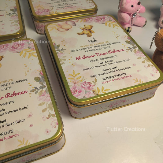 Baby Girl Announcement Box - Customized Tin Metal Box