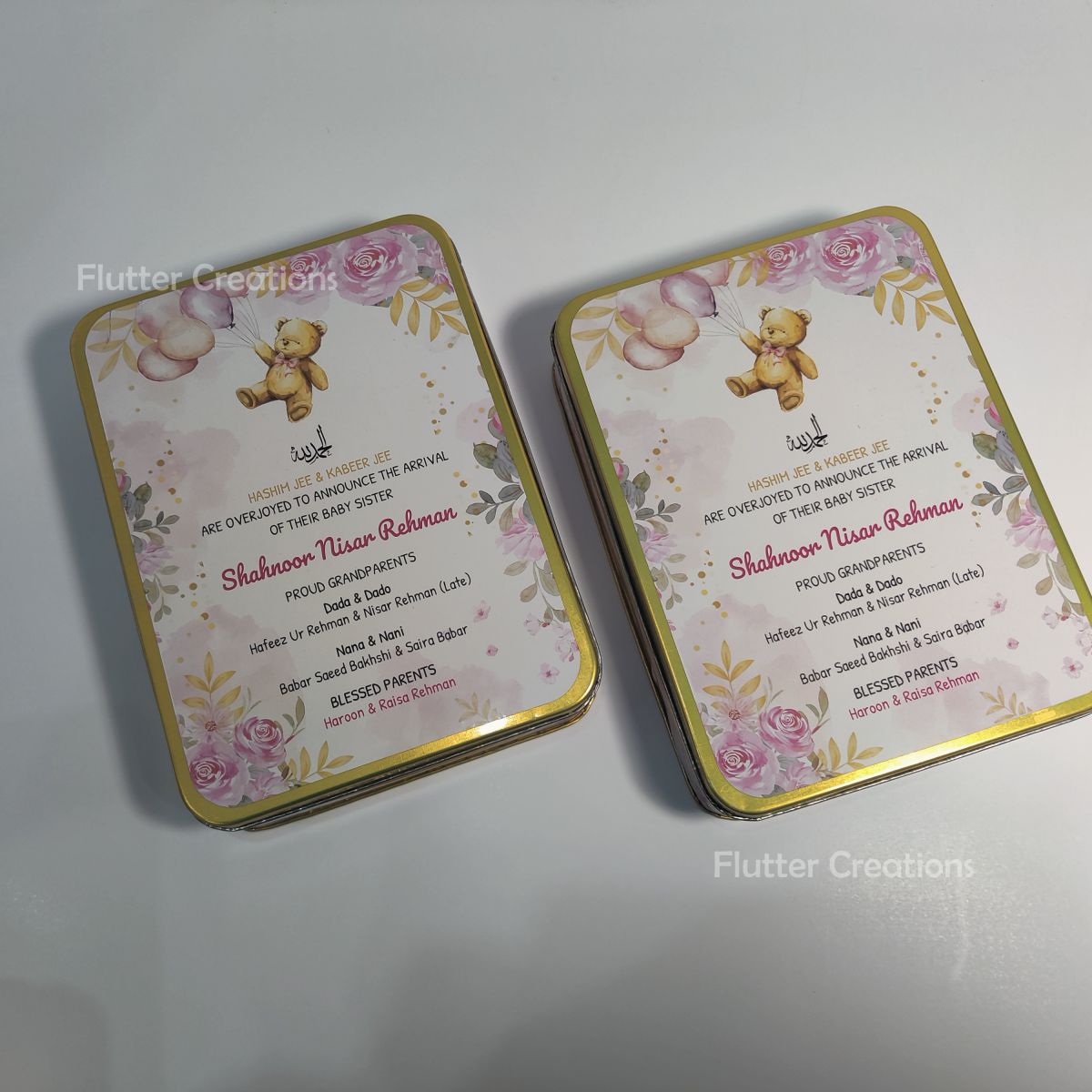 Baby Girl Announcement Box - Customized Tin Metal Box