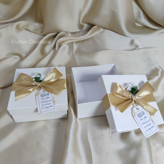 White Box with Golden Ribbon, Stamen and Tag