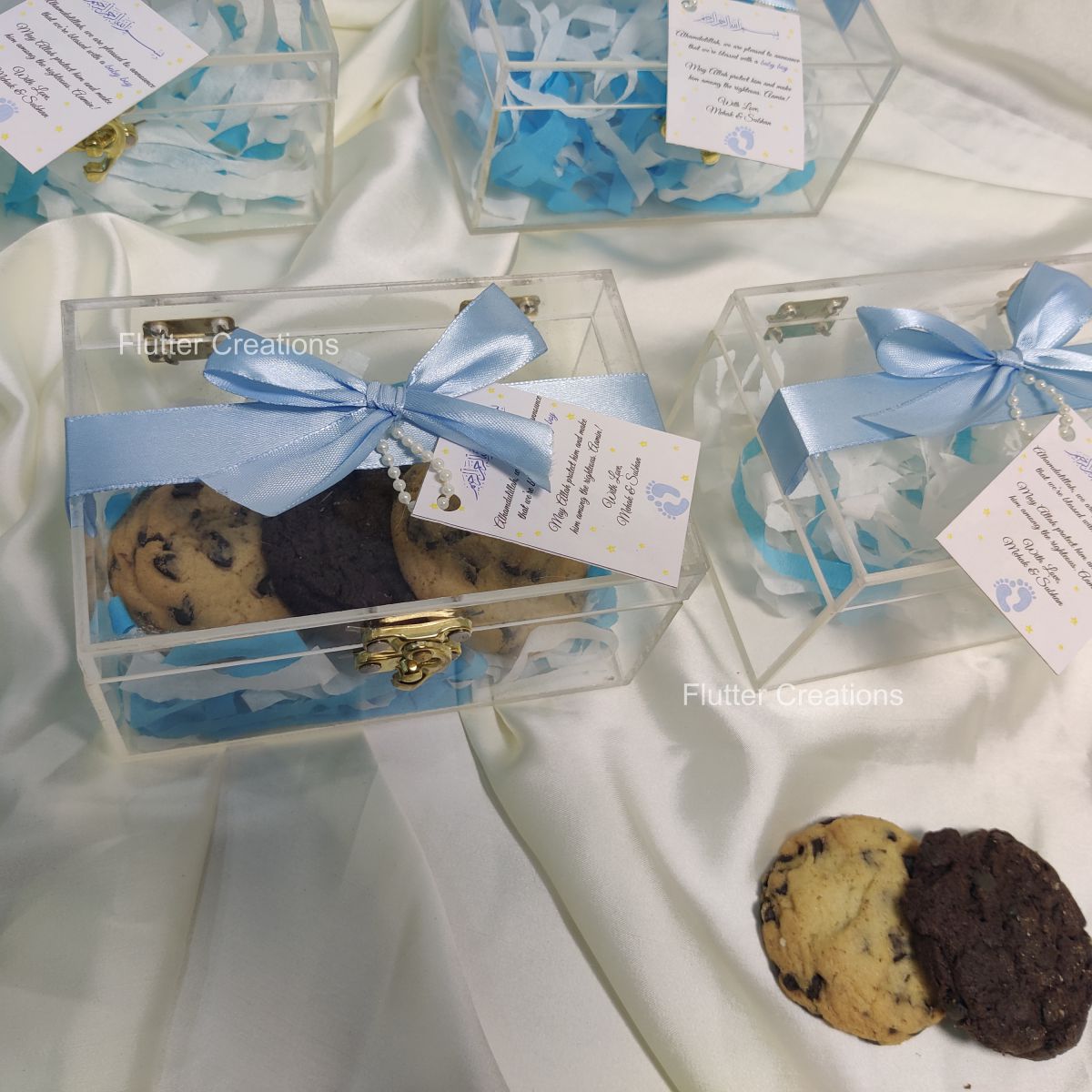 Baby Boy Announcement Acrylic Box with Ribbon & Tag