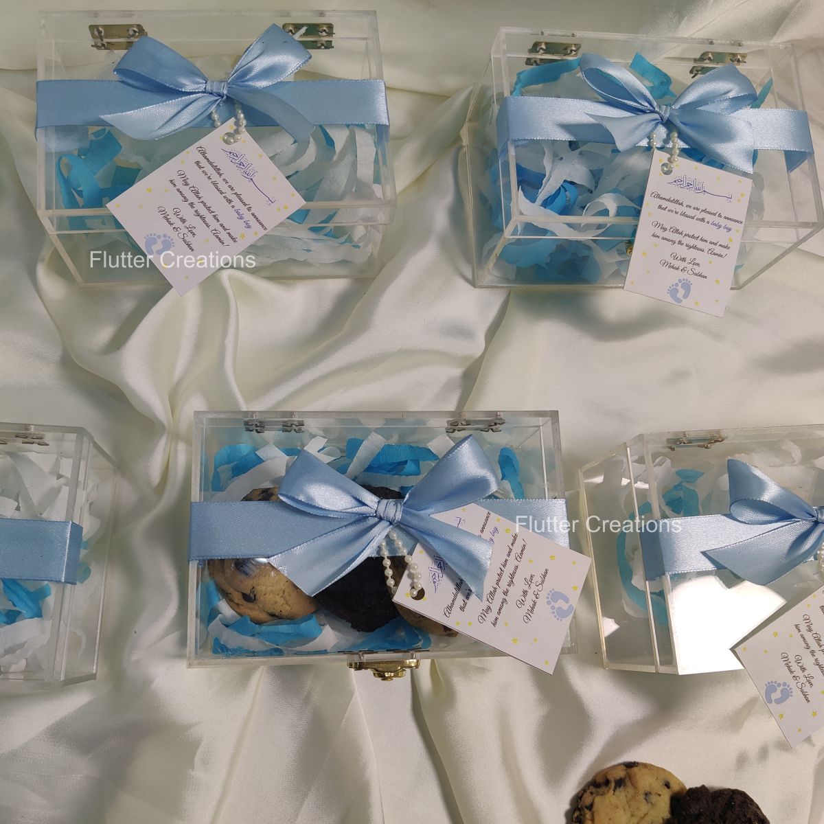Baby Boy Announcement Acrylic Box with Ribbon & Tag