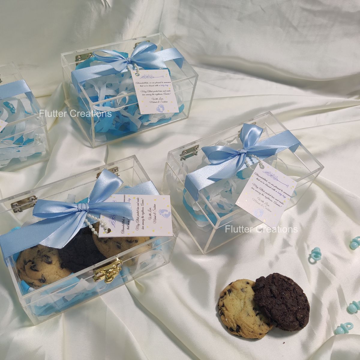 Baby Boy Announcement Acrylic Box with Ribbon & Tag