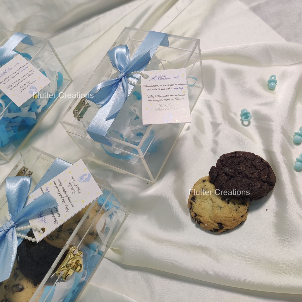Baby Boy Announcement Acrylic Box with Ribbon & Tag