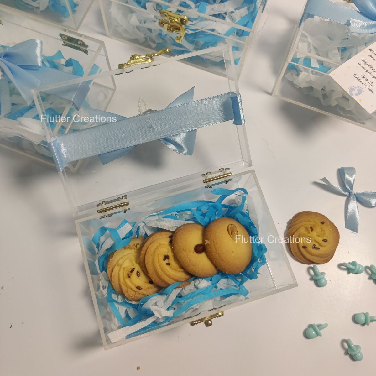 Baby Boy Announcement Acrylic Box with Ribbon & Tag