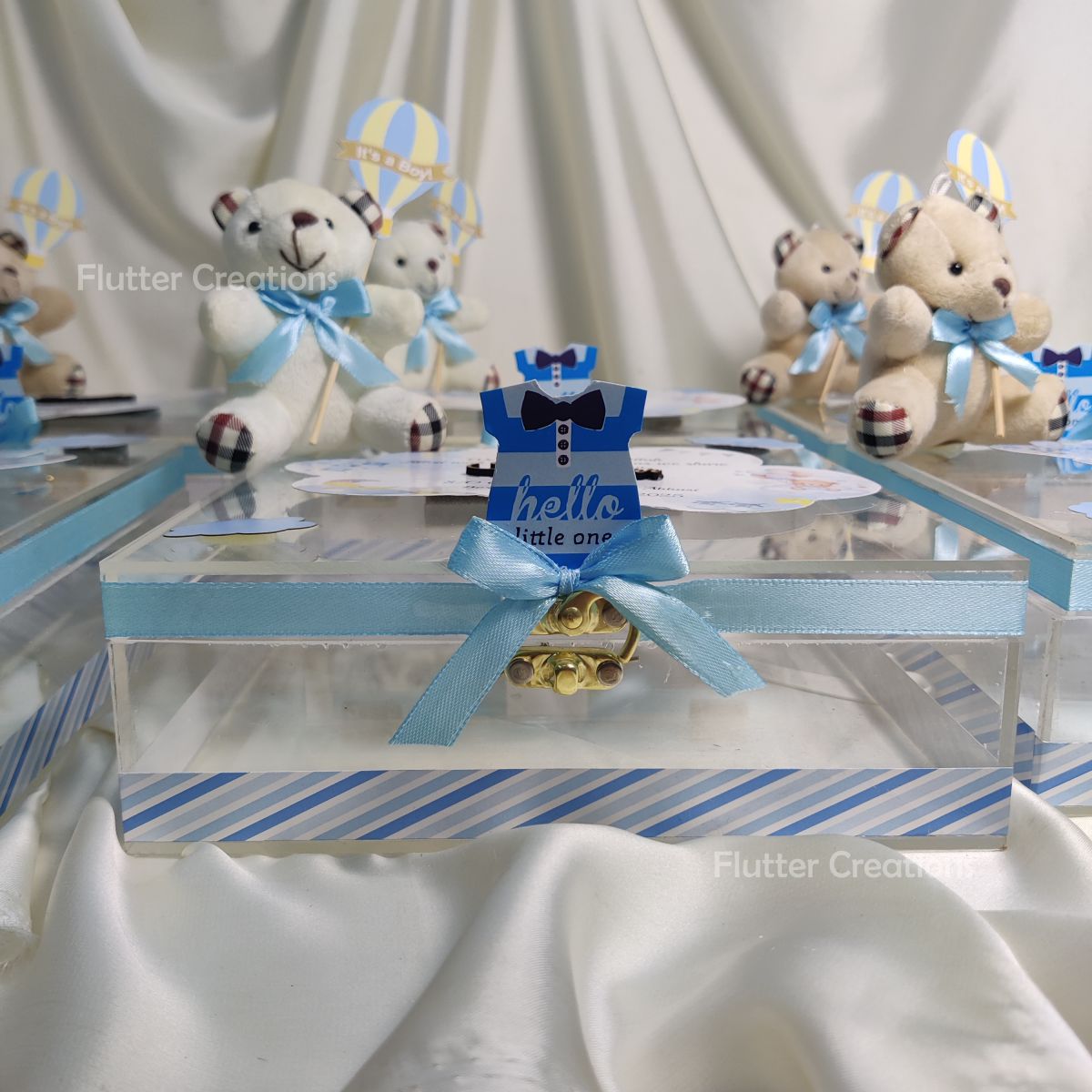 Baby Boy Announcement Acrylic Box with Teddybear and Name Cutout