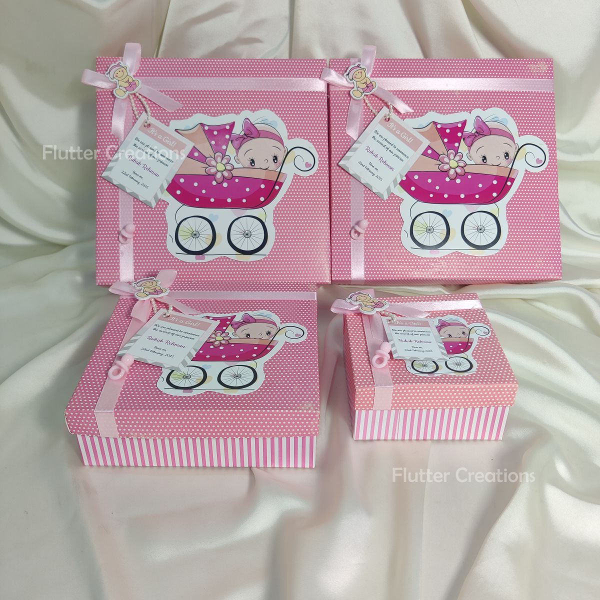 Baby Girl Announcement Box - Baby Cart Design