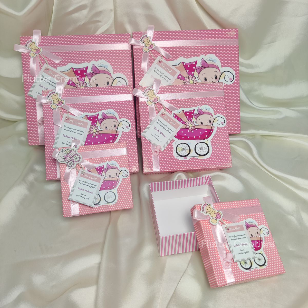 Baby Girl Announcement Box - Baby Cart Design
