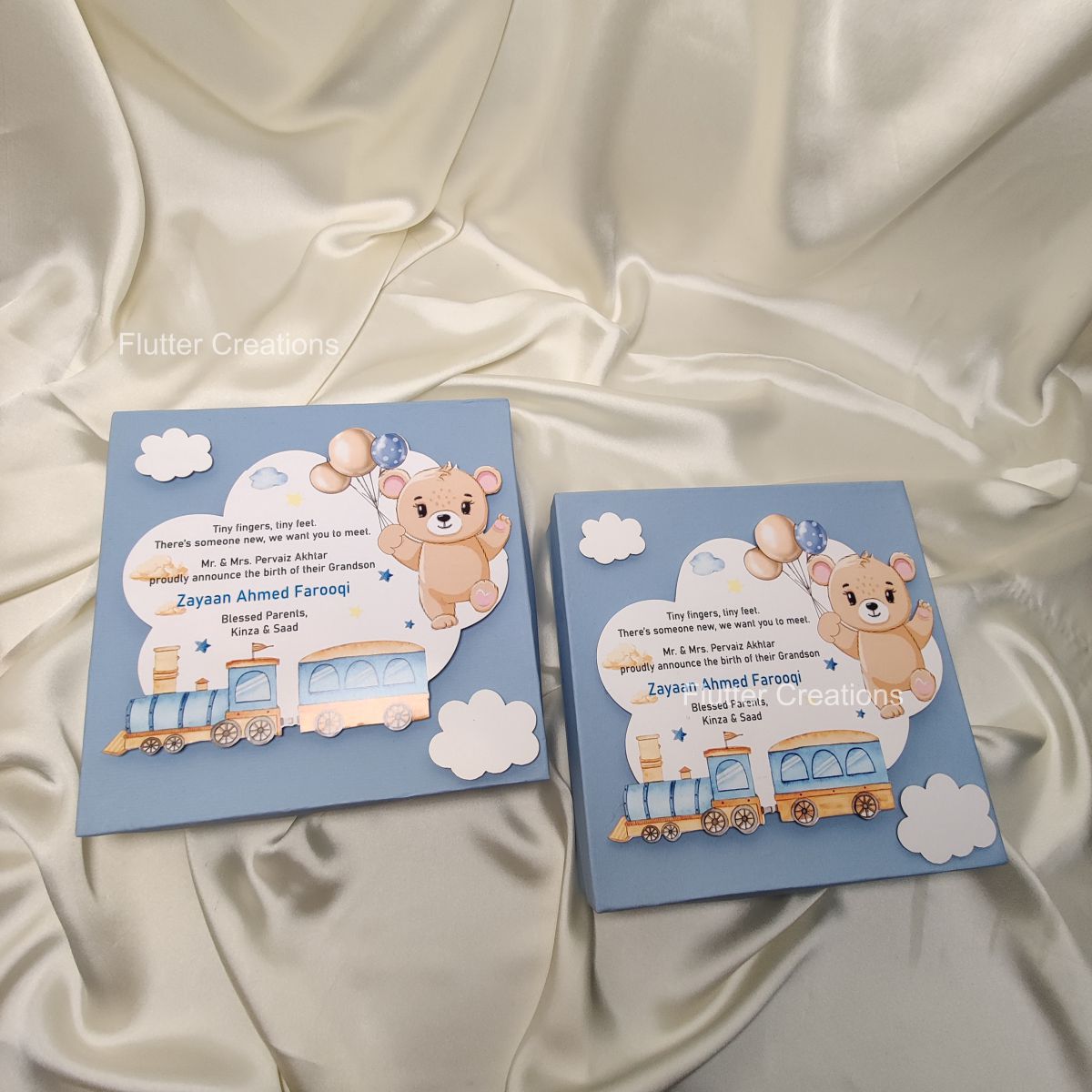 Train & Bear 3D - Baby Boy Announcement Box