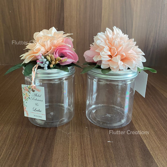Wedding Bid Jars with Flowers & a Tag