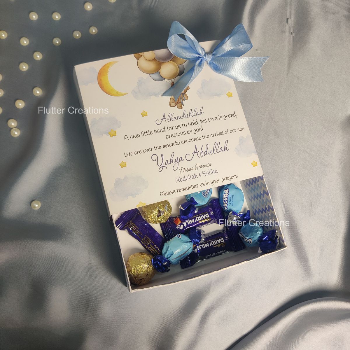 Baby Announcement Drawer Style Box with Printed Bottom