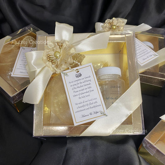 Umrah Golden Box with Flower, Ribbon & Tag