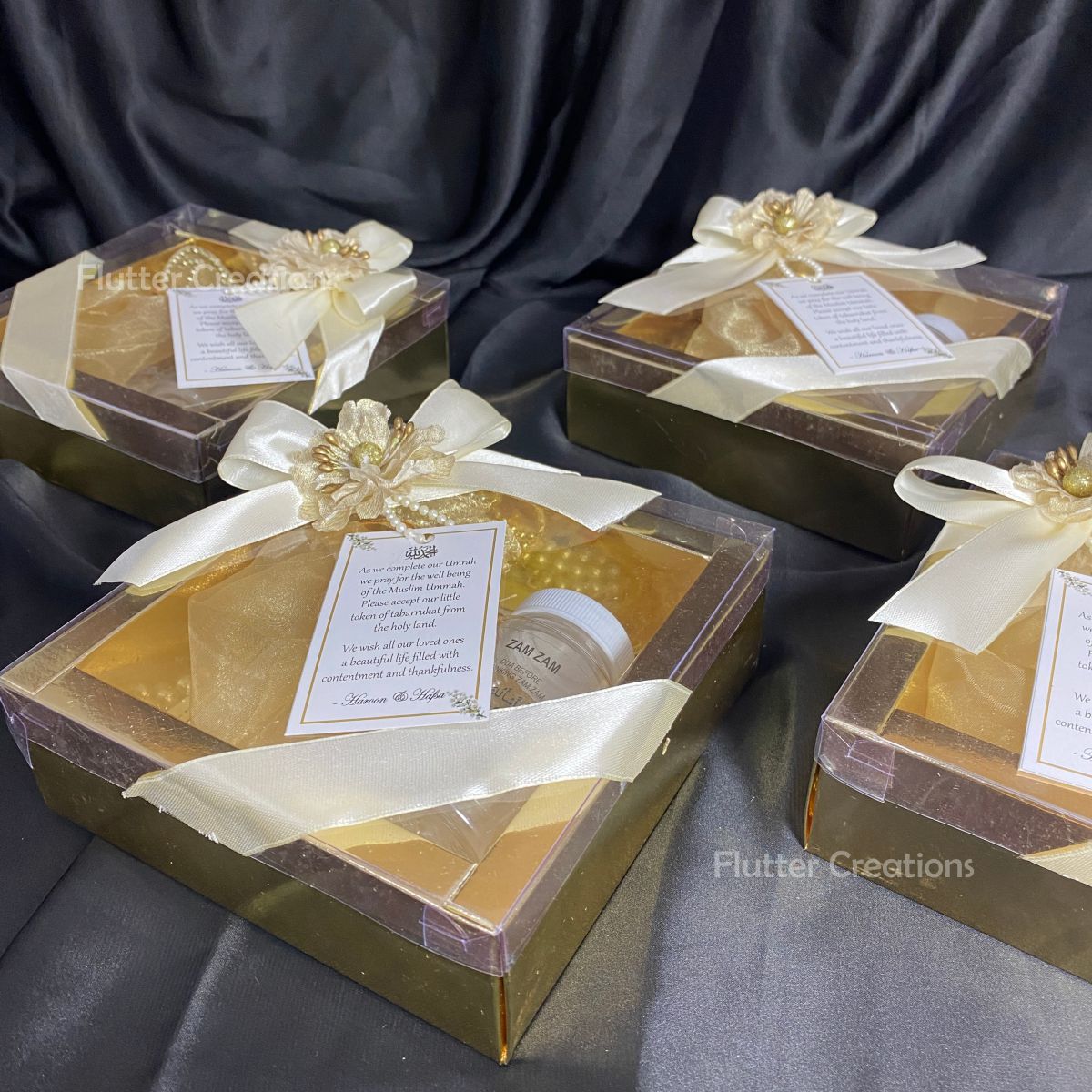 Umrah Golden Box with Flower, Ribbon & Tag