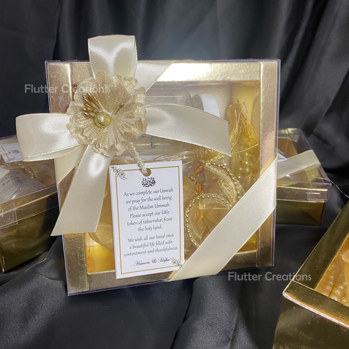 Umrah Golden Box with Flower, Ribbon & Tag