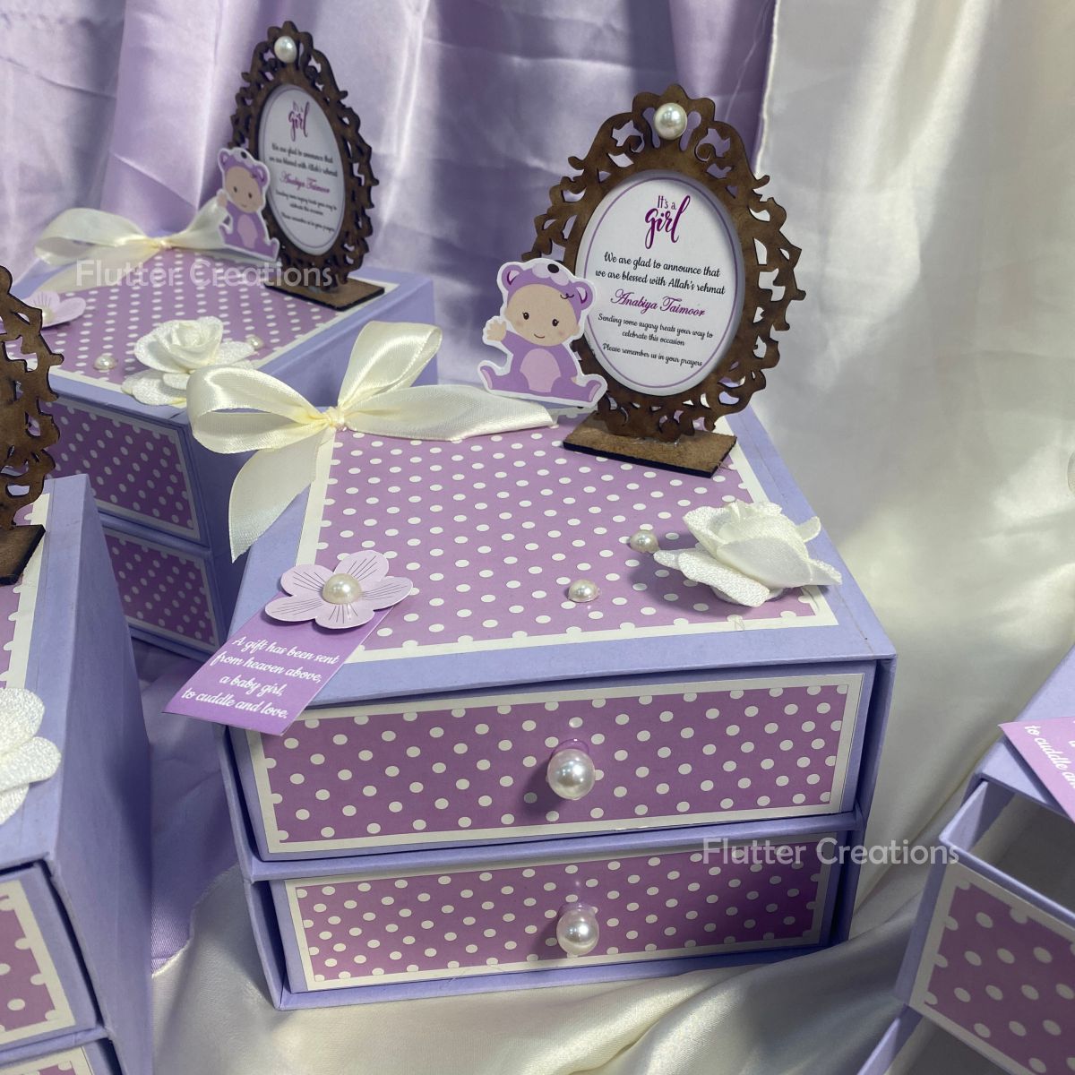 Baby Girl Announcement Box - Double Drawer with Frame