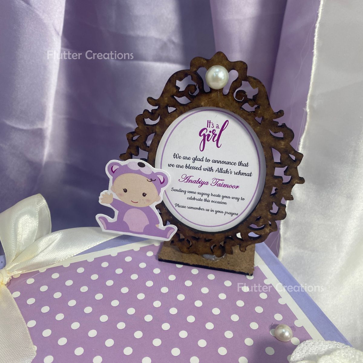 Baby Girl Announcement Box - Double Drawer with Frame