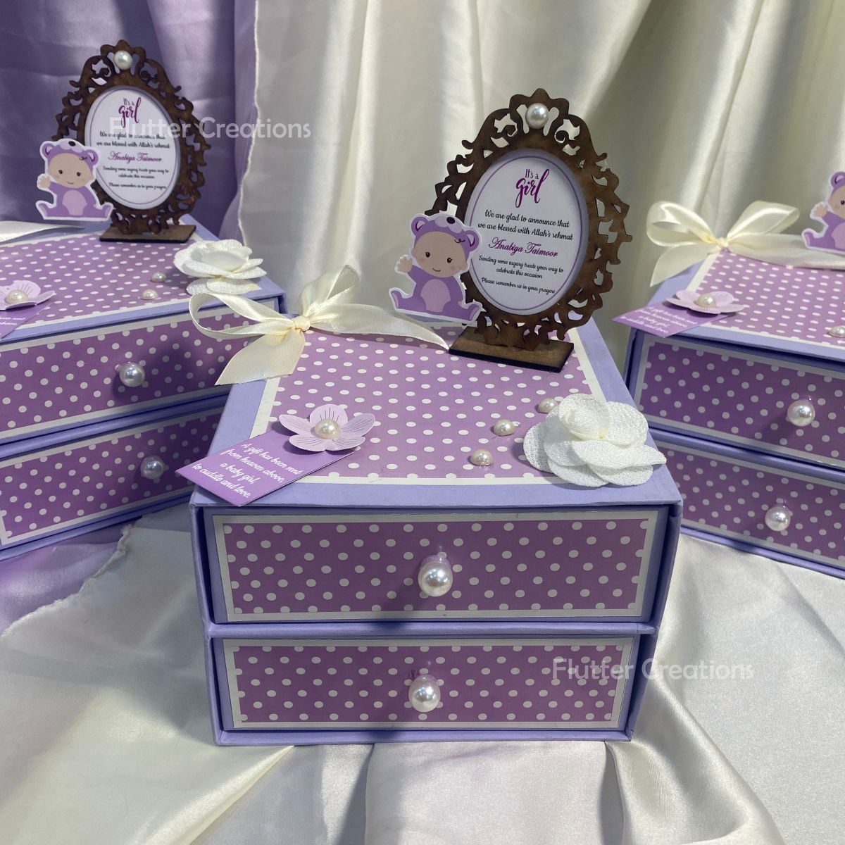 Baby Girl Announcement Box - Double Drawer with Frame