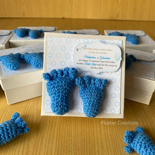 Baby Boy Announcement Box - Double Footprint Crochet