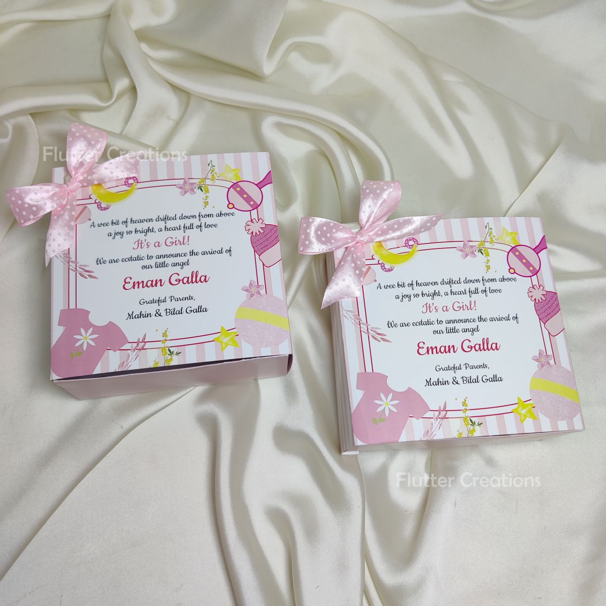 Drawer Box (Printed) with a Bow - Baby Girl Announcement Box