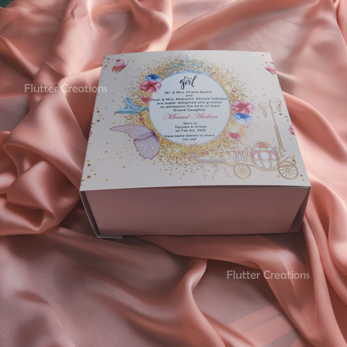 Drawer Box (Printed) with a Bow - Baby Girl Announcement Box