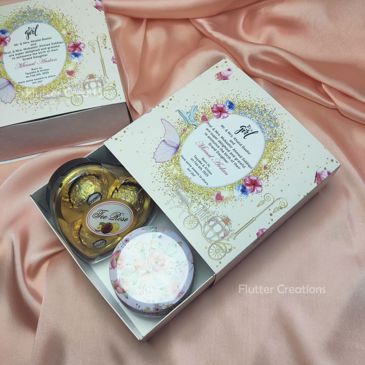 Drawer Box (Printed) with a Bow - Baby Girl Announcement Box
