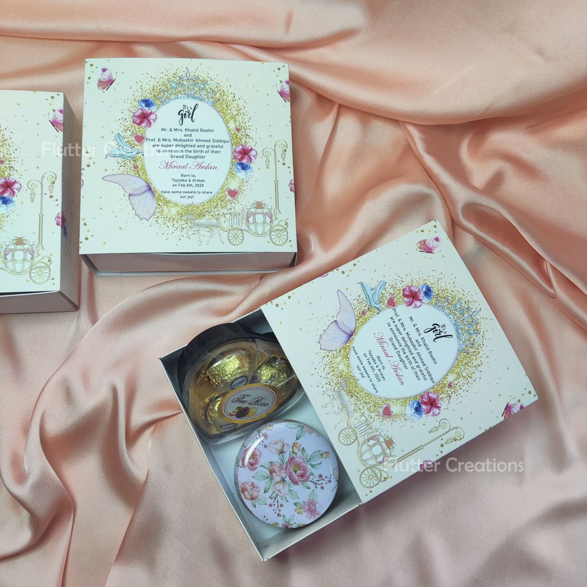 Drawer Box (Printed) with a Bow - Baby Girl Announcement Box