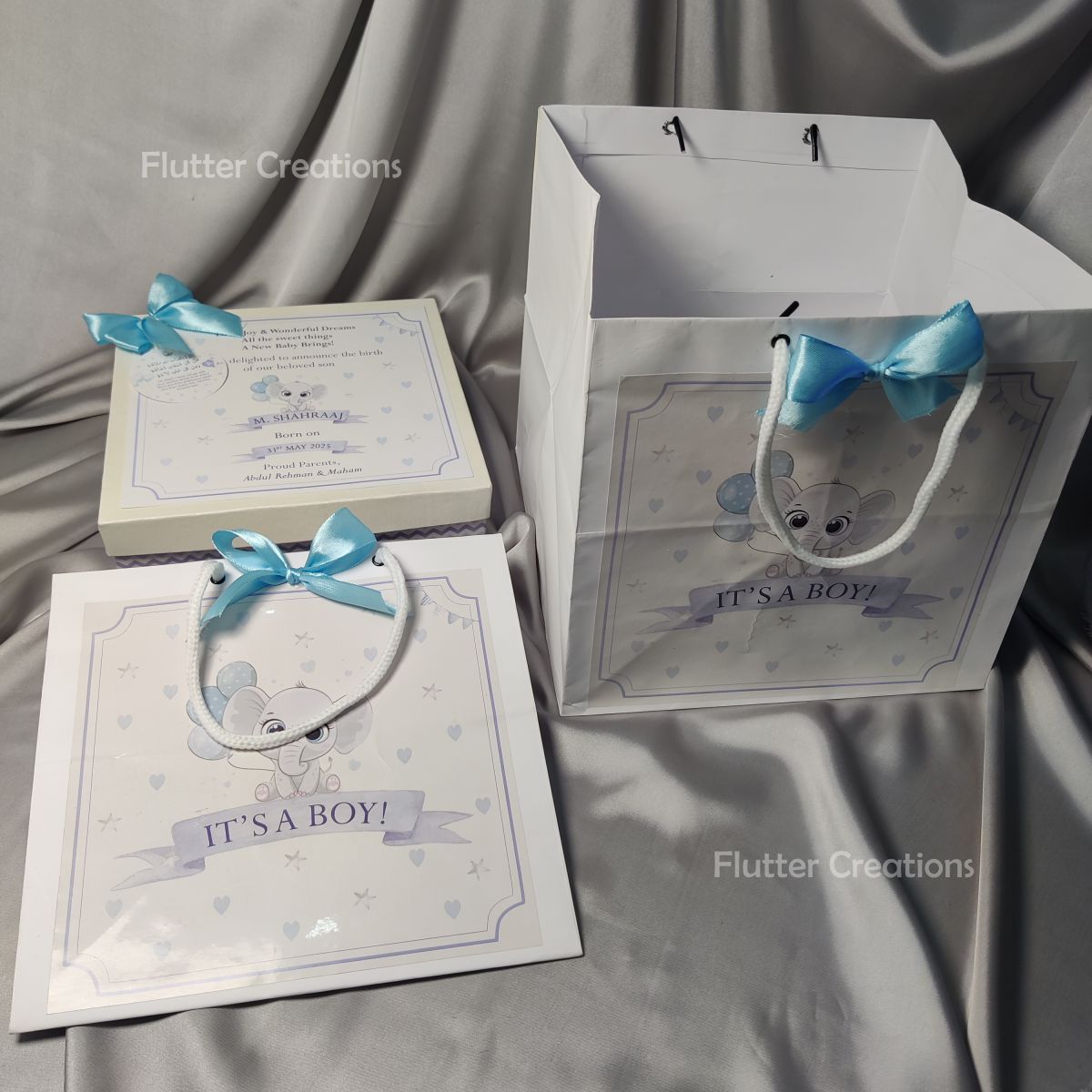 Baby Boy Announcement Box - Elephant Design