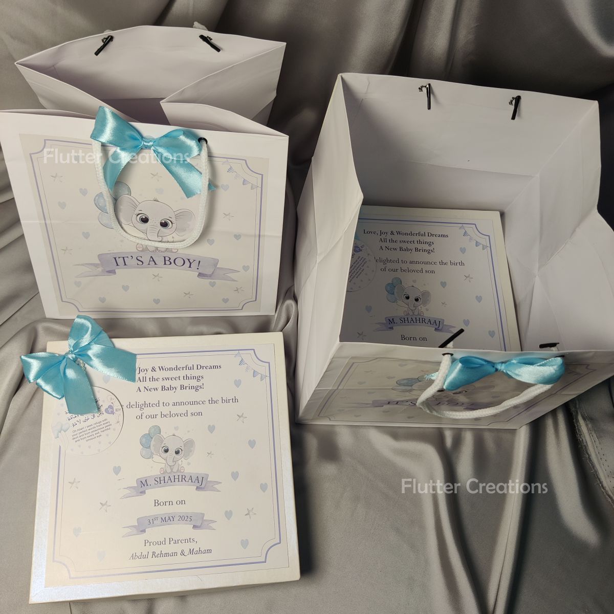 Baby Boy Announcement Box - Elephant Design