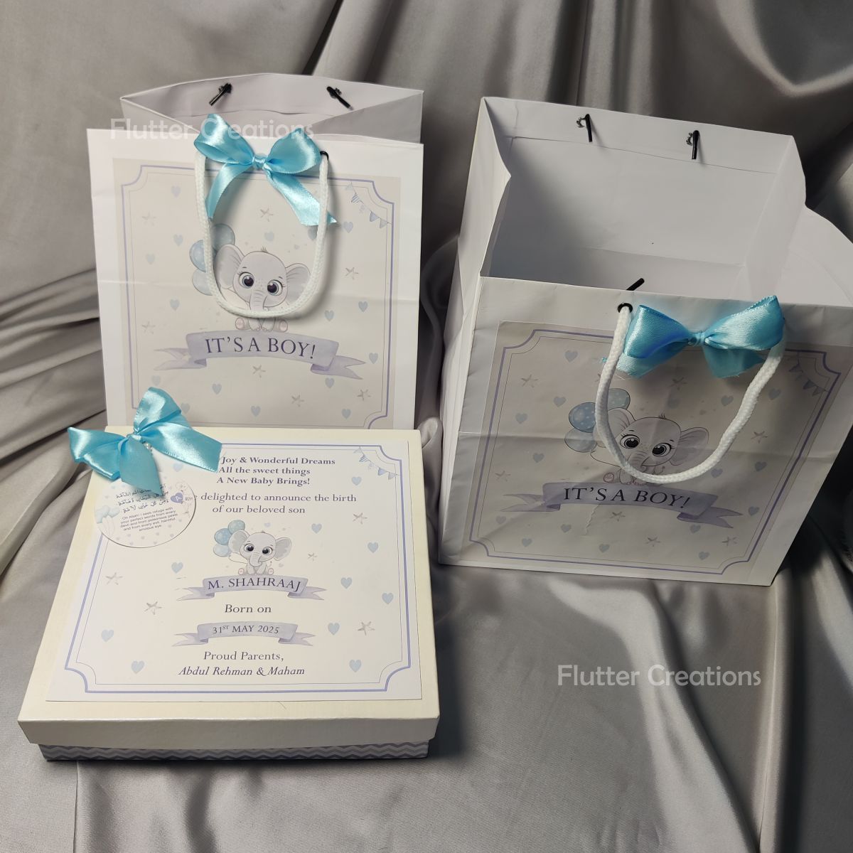 Baby Boy Announcement Box - Elephant Design