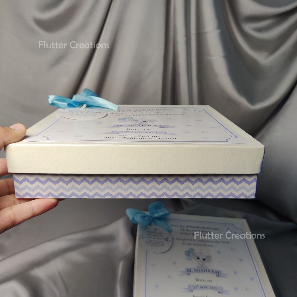 Baby Boy Announcement Box - Elephant Design