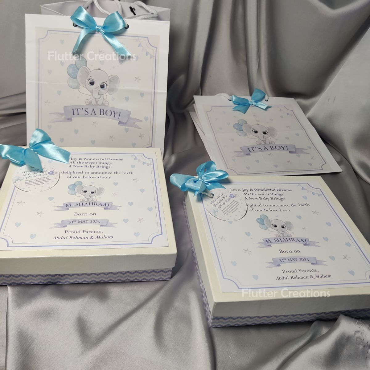 Baby Boy Announcement Box - Elephant Design