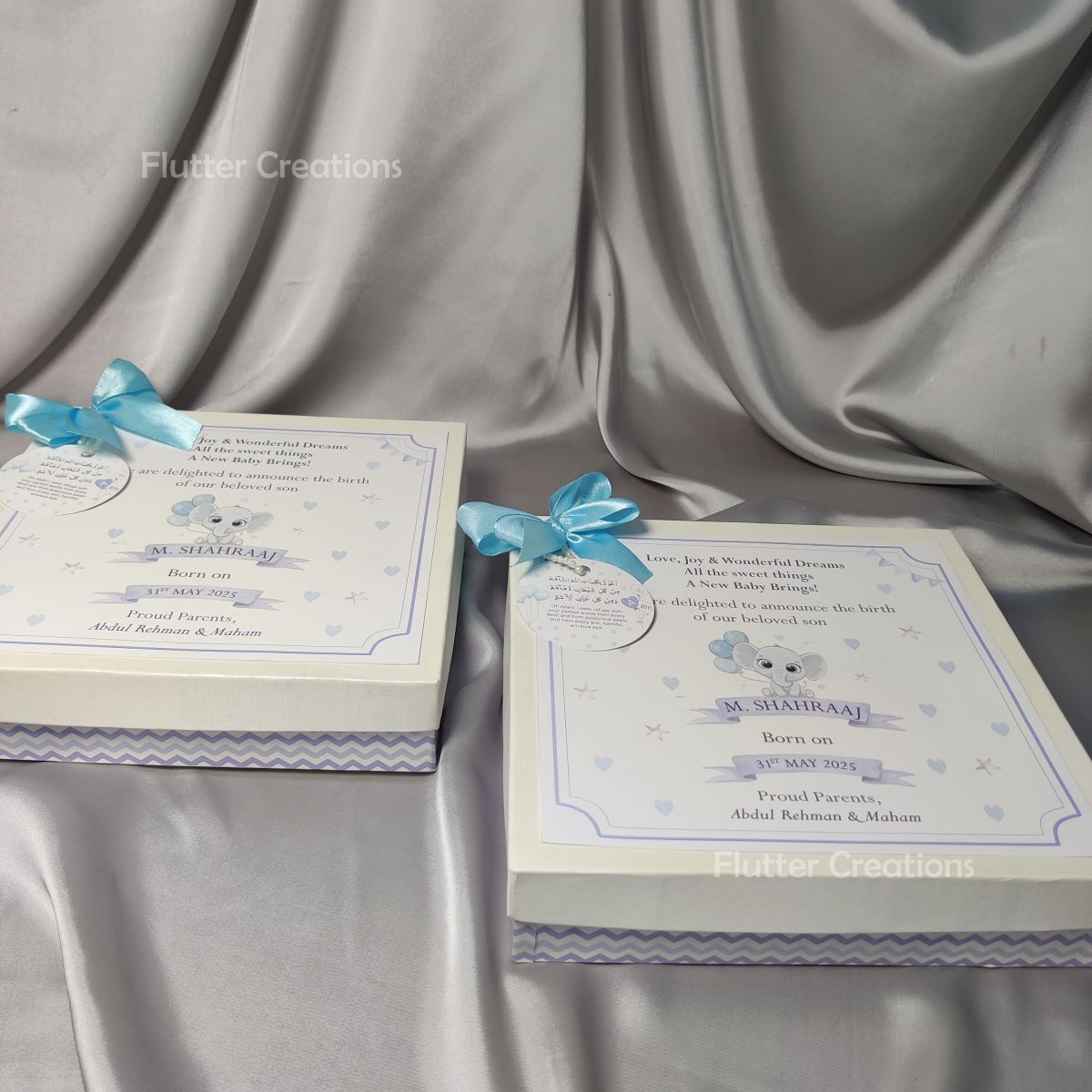 Baby Boy Announcement Box - Elephant Design