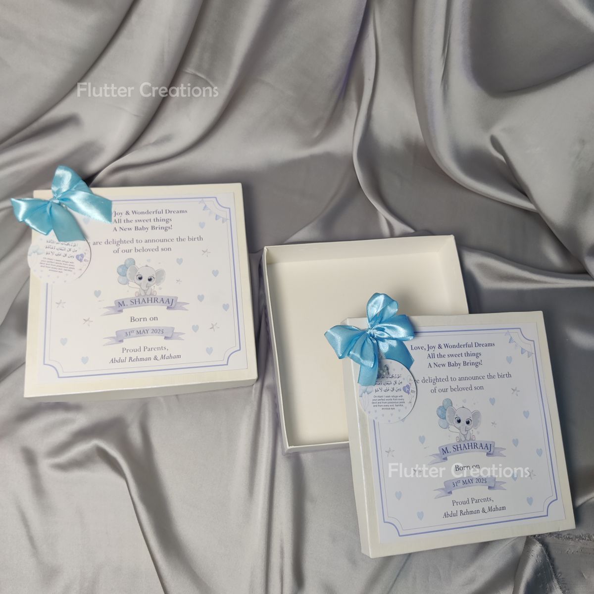 Baby Boy Announcement Box - Elephant Design