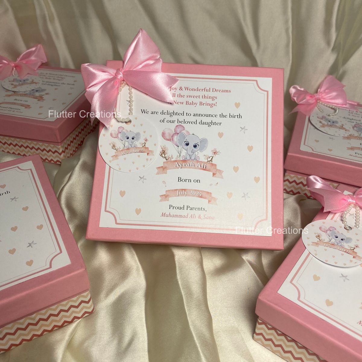 Elephant Design - Baby Girl Announcement Box