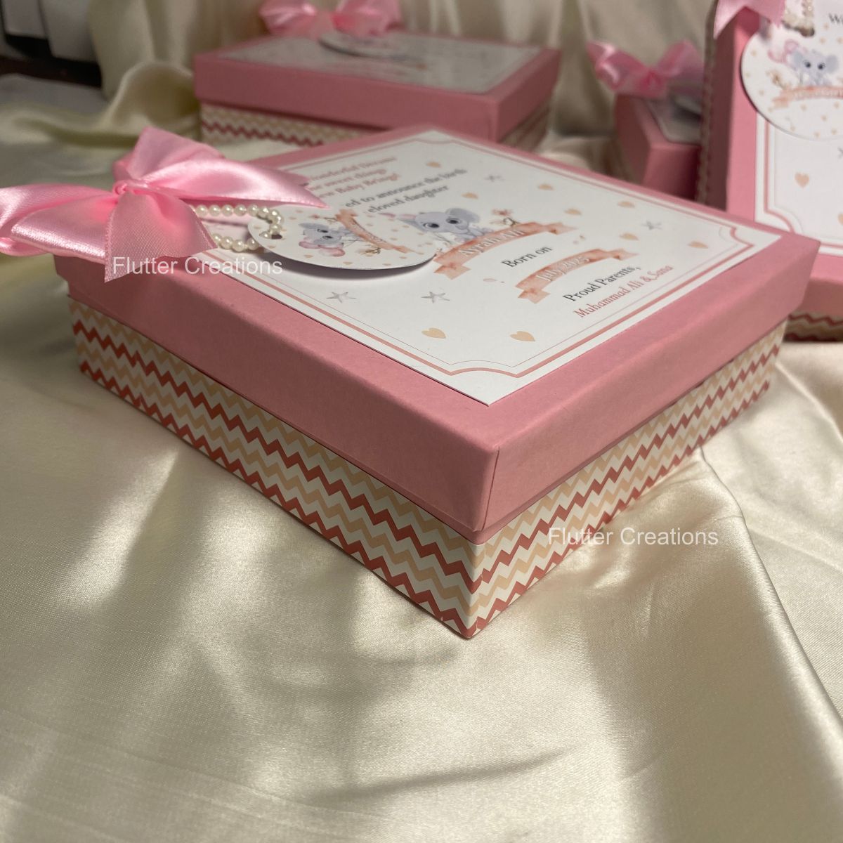 Elephant Design - Baby Girl Announcement Box