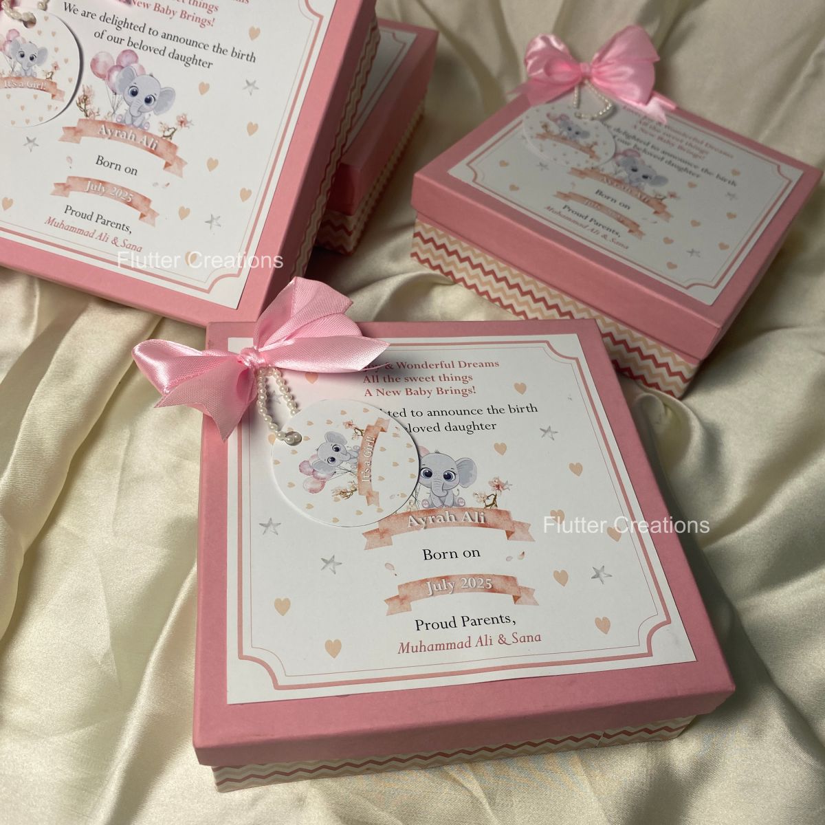 Elephant Design - Baby Girl Announcement Box
