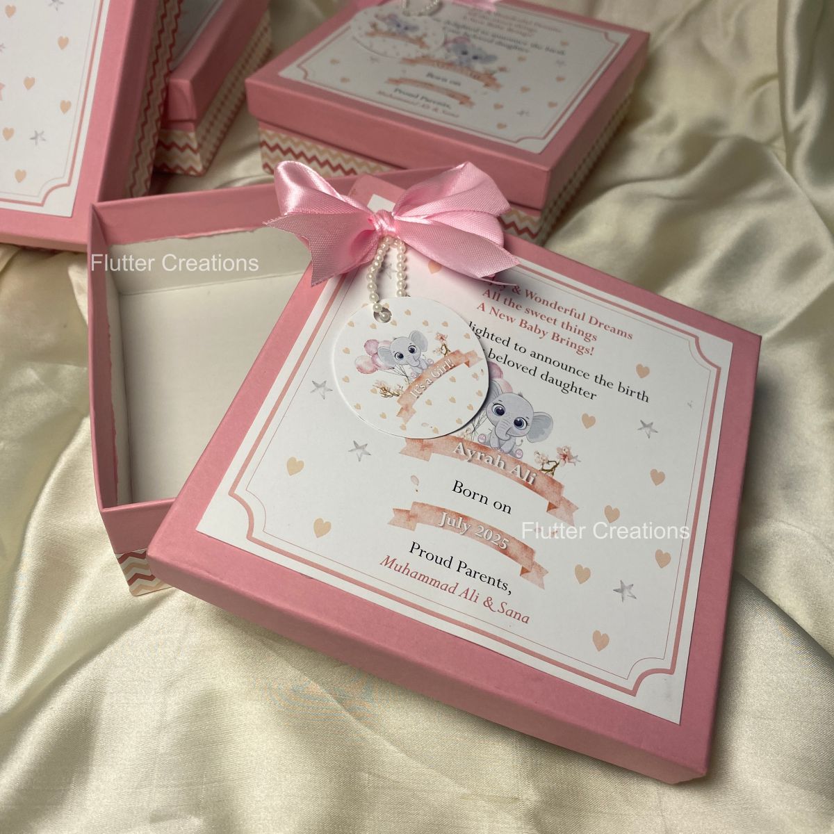 Elephant Design - Baby Girl Announcement Box
