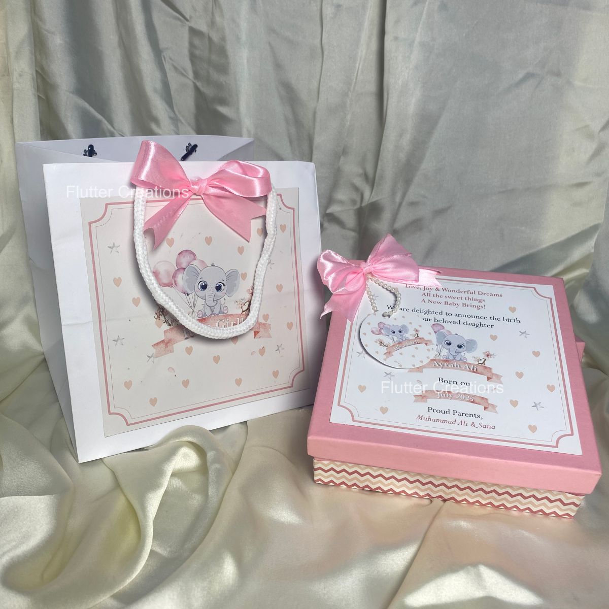 Elephant Design - Baby Girl Announcement Box