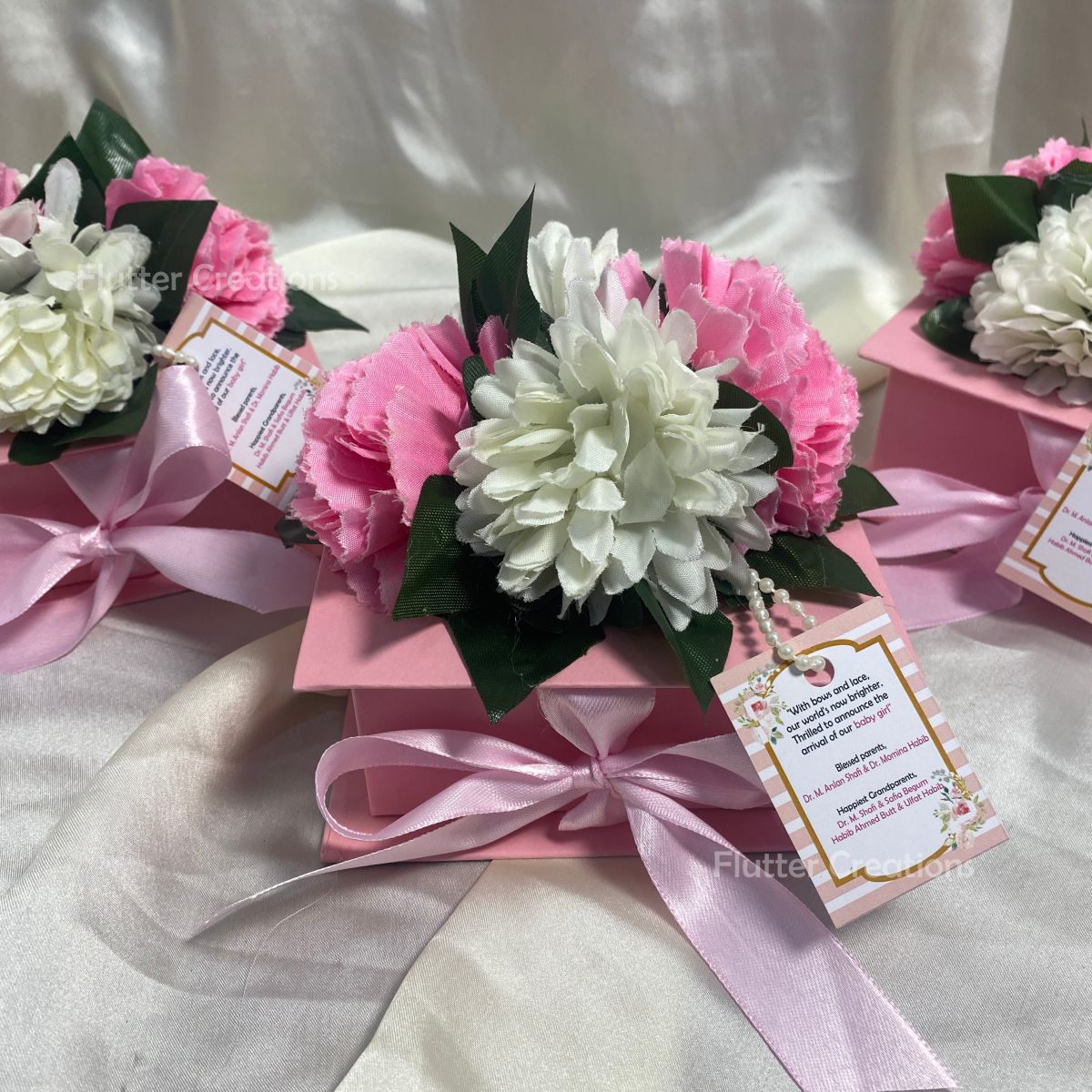 Flower & Net - Baby Girl Announcement Hardboard Bookstyle Box