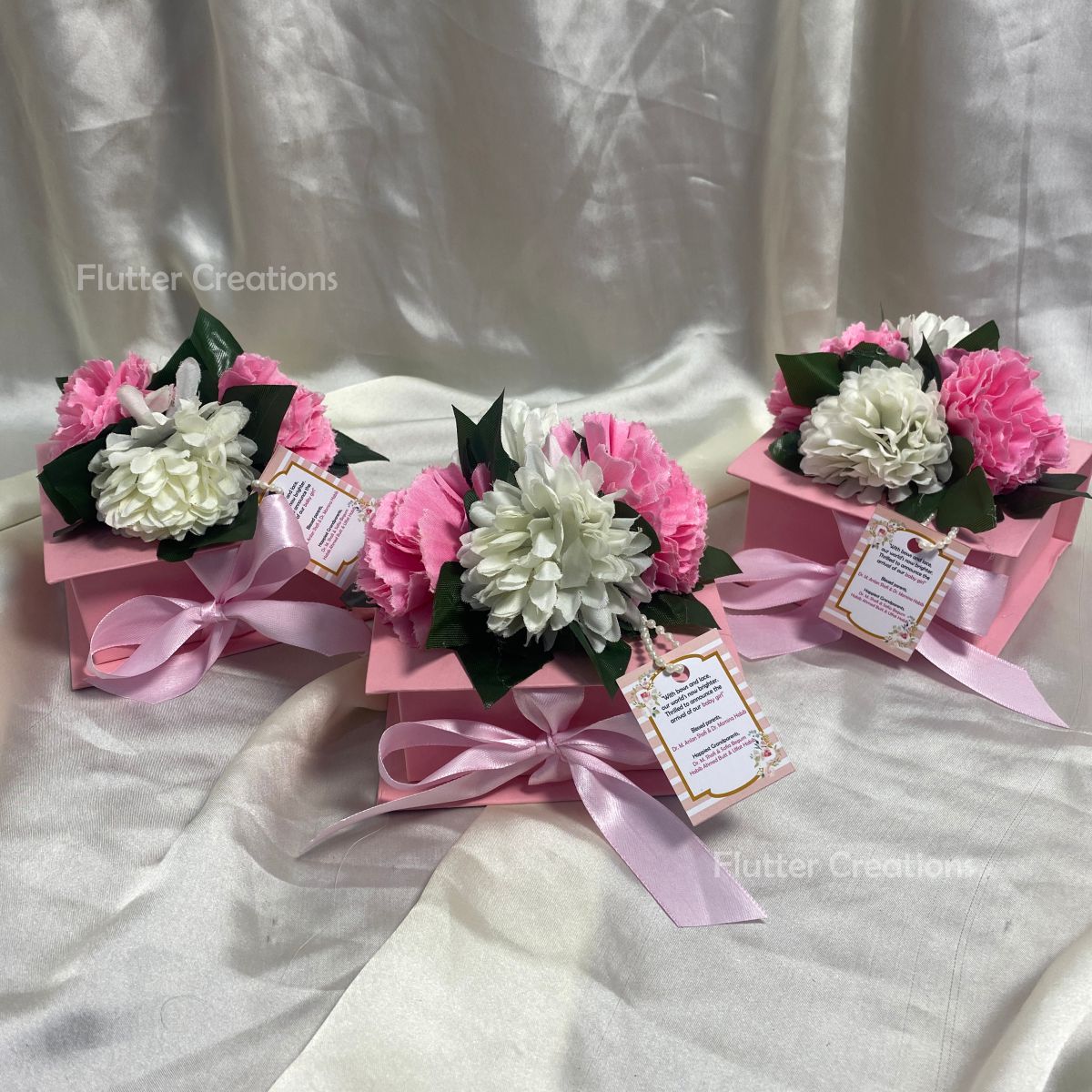 Flower & Net - Baby Girl Announcement Hardboard Bookstyle Box