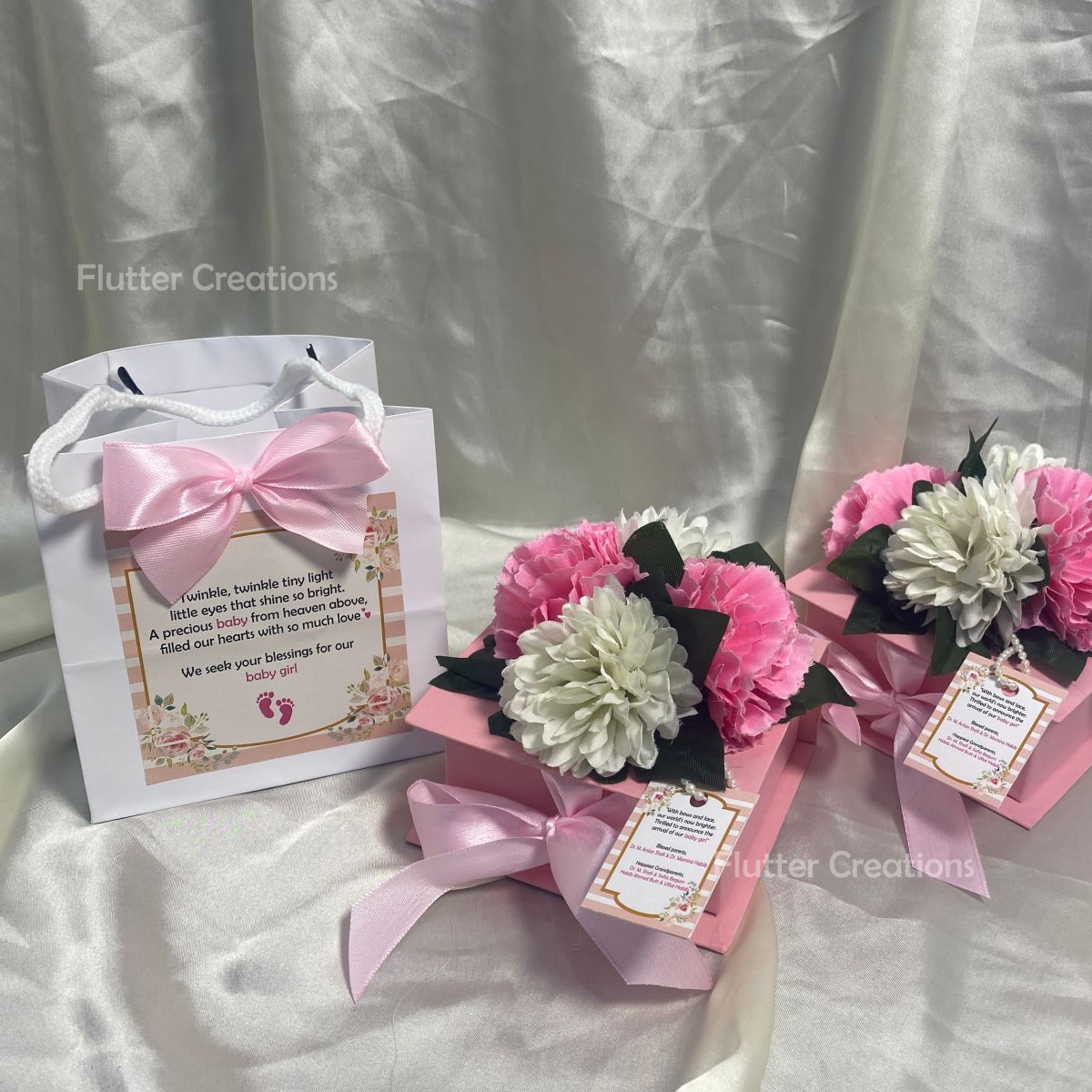 Flower & Net - Baby Girl Announcement Hardboard Bookstyle Box