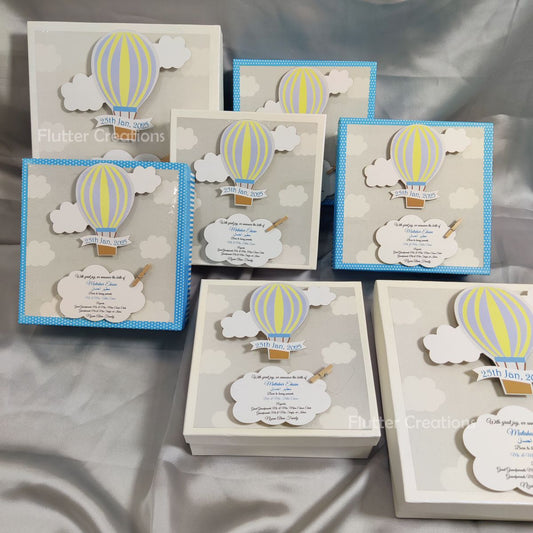 HAB Baby Boy Announcement Box with Wooden Clip (White n Blue)