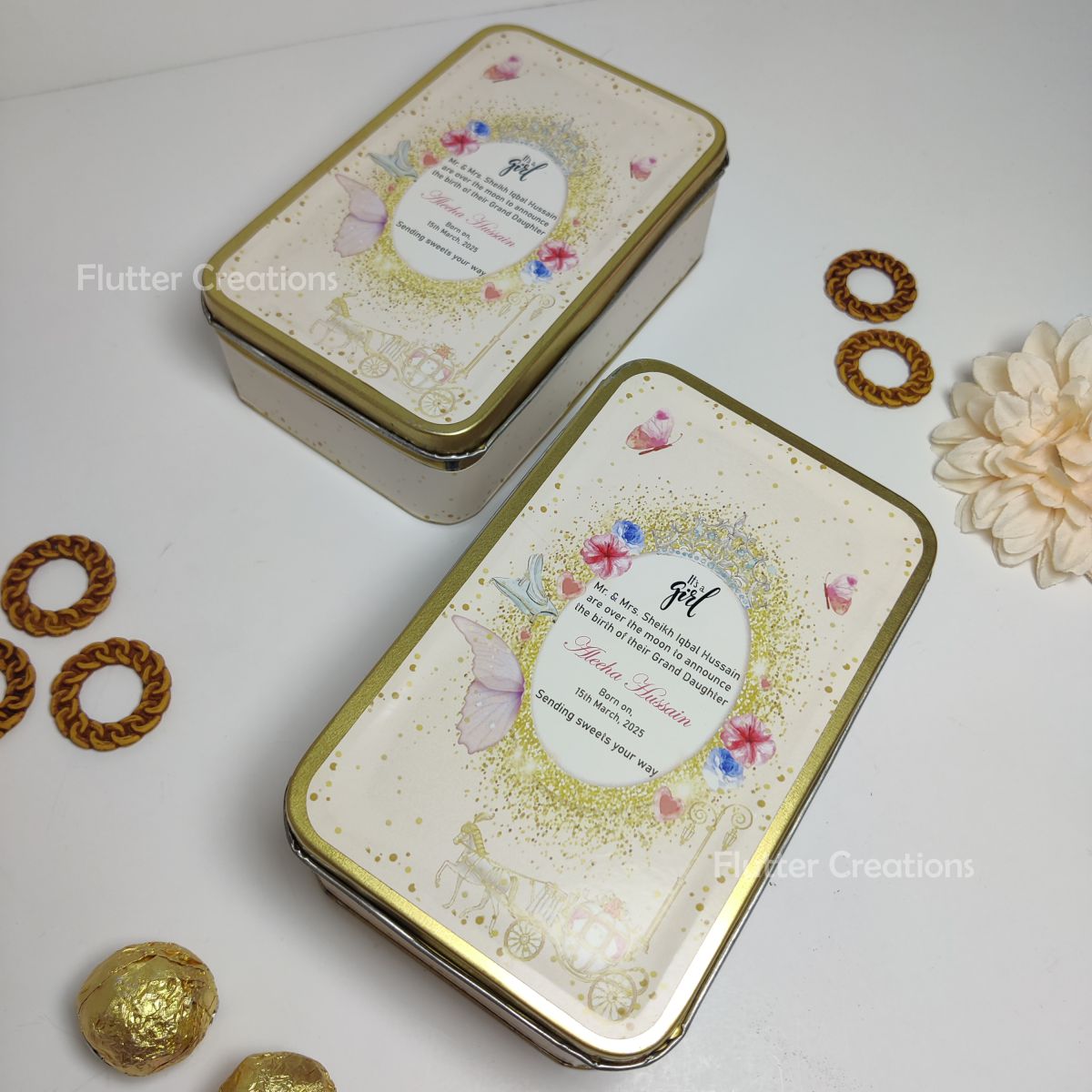 Baby Girl Announcement Box - Customized Tin Metal Box (Half kg)