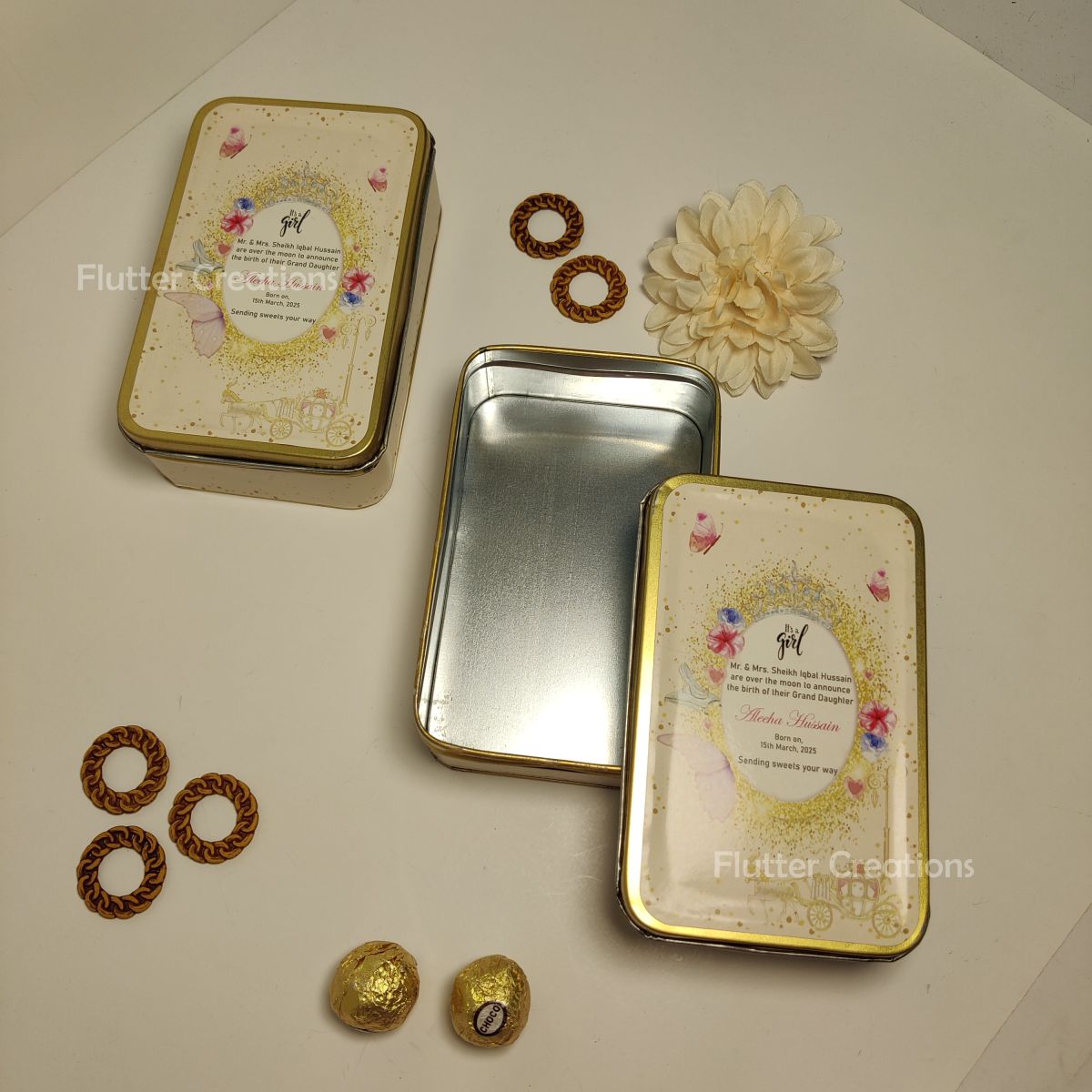 Baby Girl Announcement Box - Customized Tin Metal Box (Half kg)